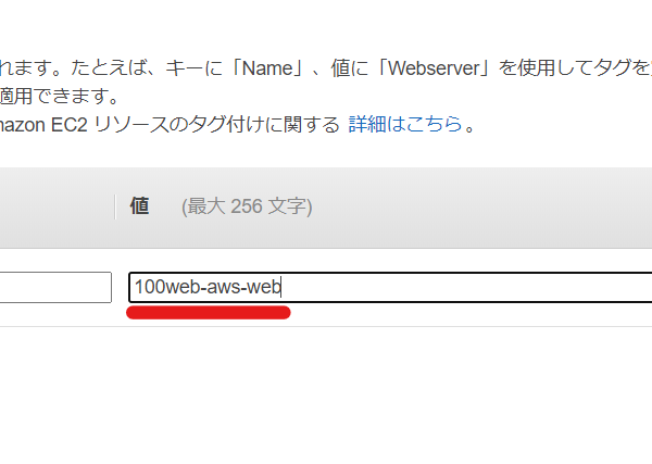 AWS EC2 タグの追加画面